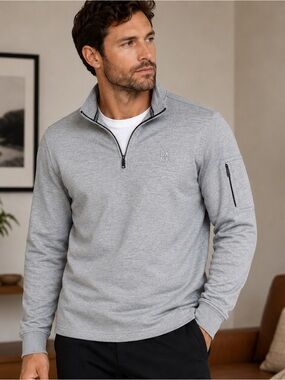 DKNY Men’s Heather Gray Quarter Zip Pullover NWT Medium